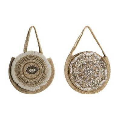 Sac-à-main Femme DKD Home Decor Noir Beige Naturel 36 x 12 x 36 cm (2 Unités)